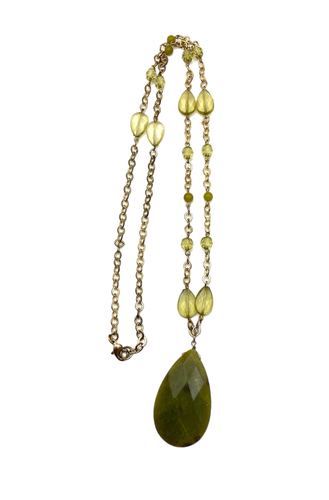 Green Serpentine Teardrop Pendant Necklace Acrylic Beads Gold Tone 35" Y Drop - Picture 21 of 24