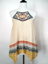 Jolt Womens NWT Multicolor Embroidered Handkerchief Hem Sleeveless Top Small 