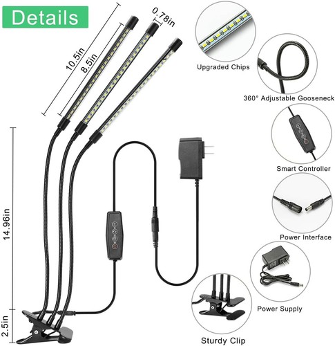 Luces de cultivo YGROW 100W para plantas de interior, cabezal triple 60 LED 6 niveles de atenuación LED G - Imagen 5 de 7