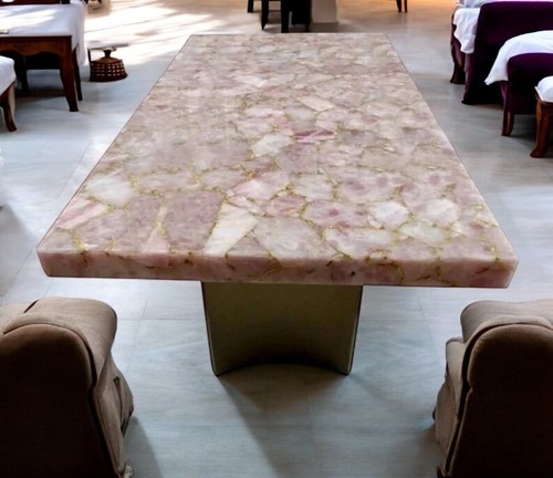 60"x30" Pink Rose Quartz Stone Dining Table Crystal Healing Office Meeting Desk - Picture 6 of 8