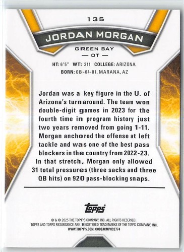 2024 Topps Resurgence Jordan Morgan (RC) rifrattore ammortizzatore blu cielo e rosa #135 - Foto 2 di 2