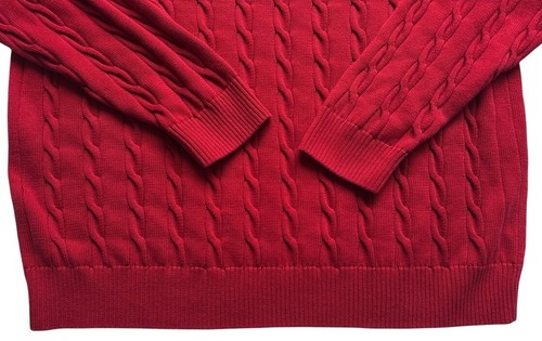 Roundtree & Yorke Sweater Mens XL Red Cotton Cable Knit Crew Neck - Picture 7 of 8