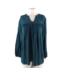NWT STYLE&CO Women Crochet Panel Top Size 0X Teal Rayon Cotton Pullover