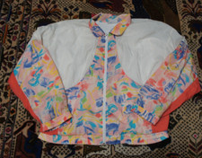 VTG Reebok Orange Pink Full Zip Windbreaker Jacket Womens L Floral