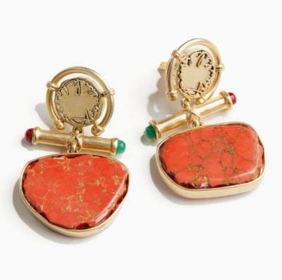 Anamika Khanna X H&M Coin Stud Stone Pendant Earrings Orange Golden New