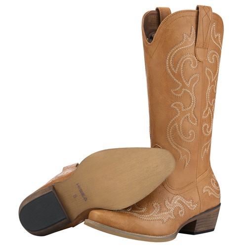 Rollda Women Rodeo Western Cowgirl Boots Snip Toe Pull On Party Dress Tall Boots - Picture 60 of 100