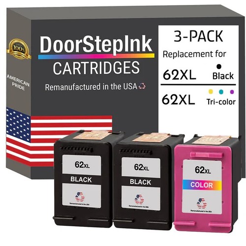 DoorStepInk Compatible Ink Cartridges For HP 62XL  2 Black /1 Tri-Color Pack-USA - Picture 1 of 5