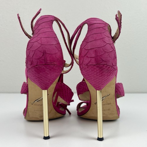 Brian Atwood Suede Fringe Luciana Heels Fuchsia Pink Reptile Boho Western Sexy - Picture 7 of 11