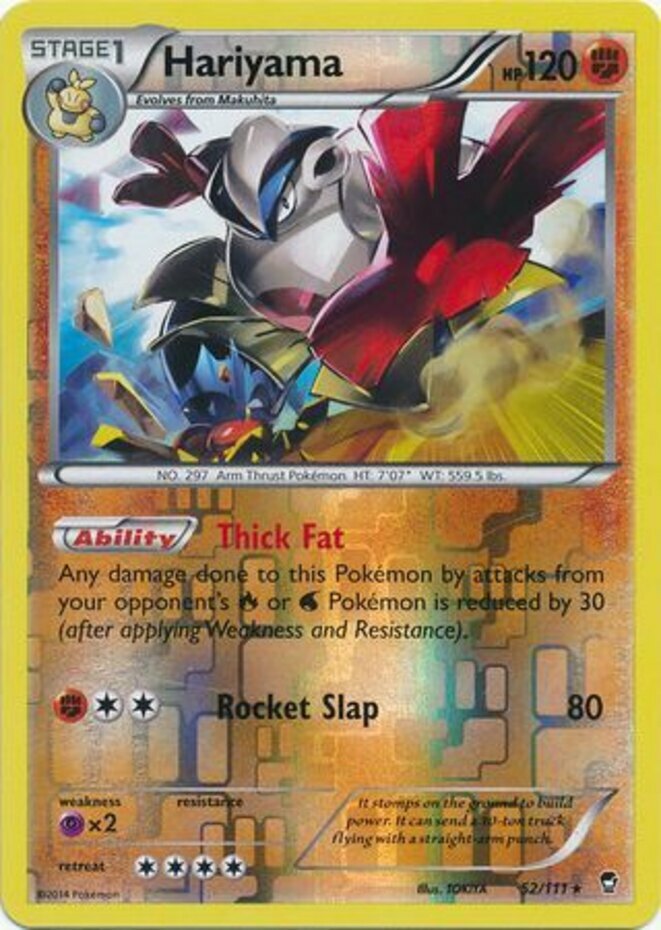 Pokemon - Hariyama - 52/111 - Rare - Reverse Holo - XY - Furious Fists - NM
