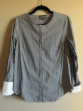 Michael Stars Shirt Striped Long Sleeve Flip Cuff Button Front S Classic