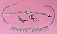 Beautiful Vintage Rhinestone Necklace Bracelet Earrings Clear Sparkle Set Stones