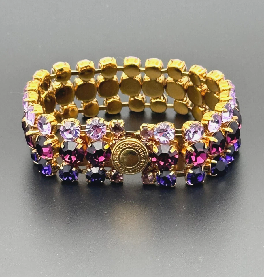Coach Vintage Multicolor 3 Strands Royal Purple Lilac Swarovski Crystal Bracelet - Image 4 of 4