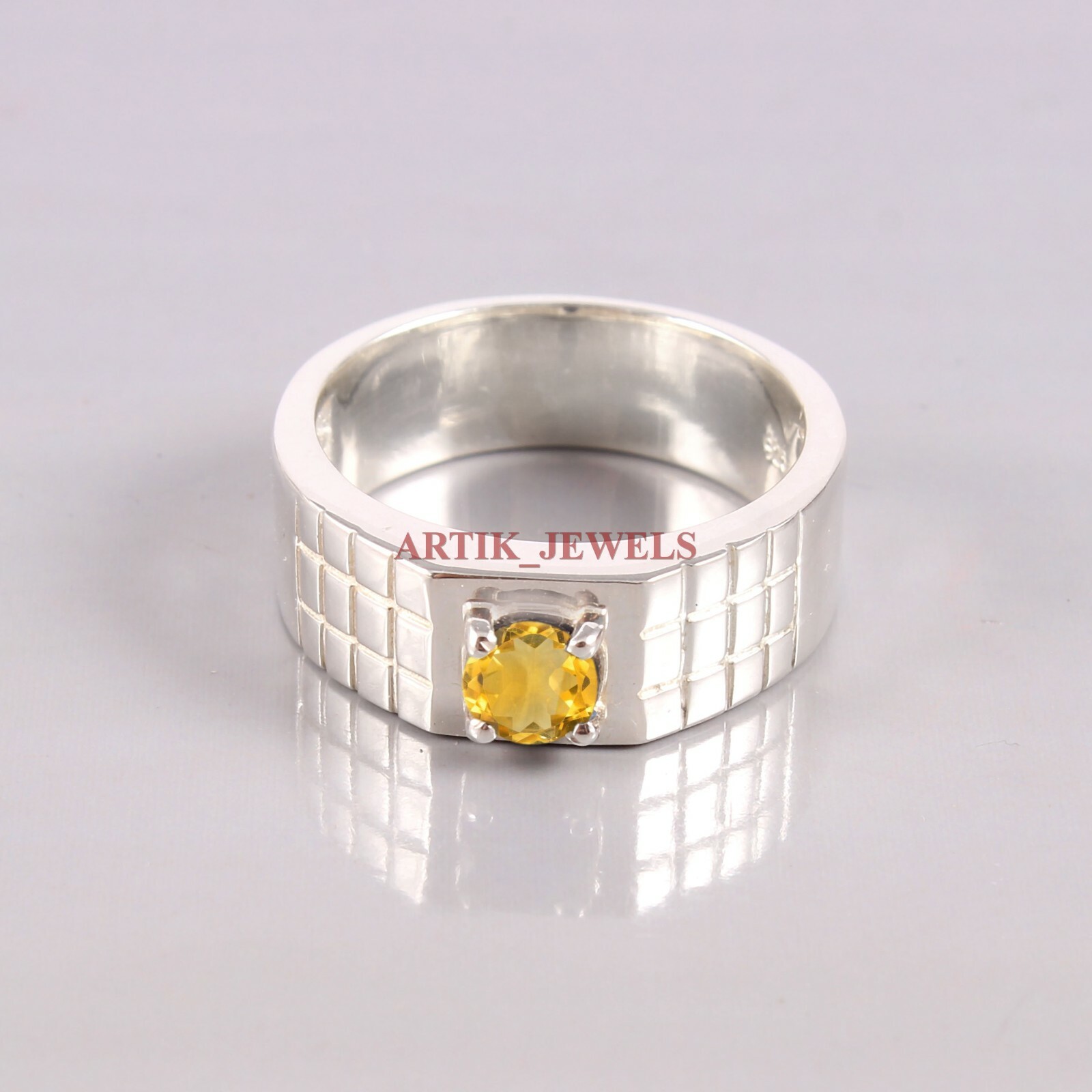 Natural Citrine Gemstone with 925 Sterling Silver Ring for Men's #5301