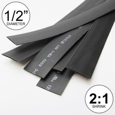 1/2" ID Black Heat Shrink Tube 2:1 ratio polyolefin 25ft 0.5 inch/feet/to 13mm