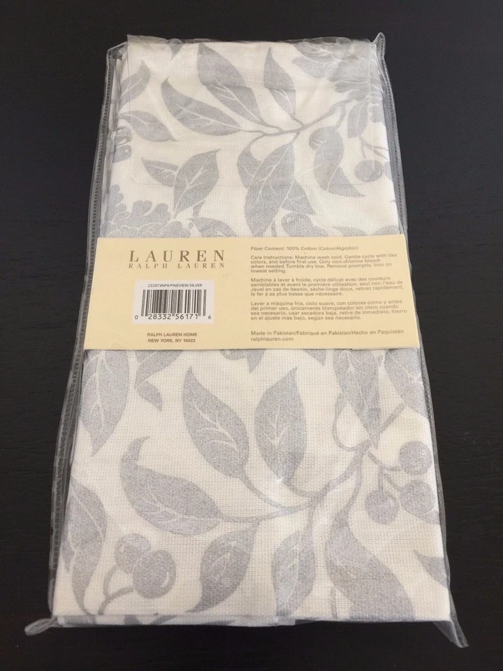 Juego de 4 servilletas de cena Ralph Lauren PINEVIEW 20" HOLLY BERRY ALGODÓN PLATEADO NUEVO CON ETIQUETAS Foto 2 de 2
