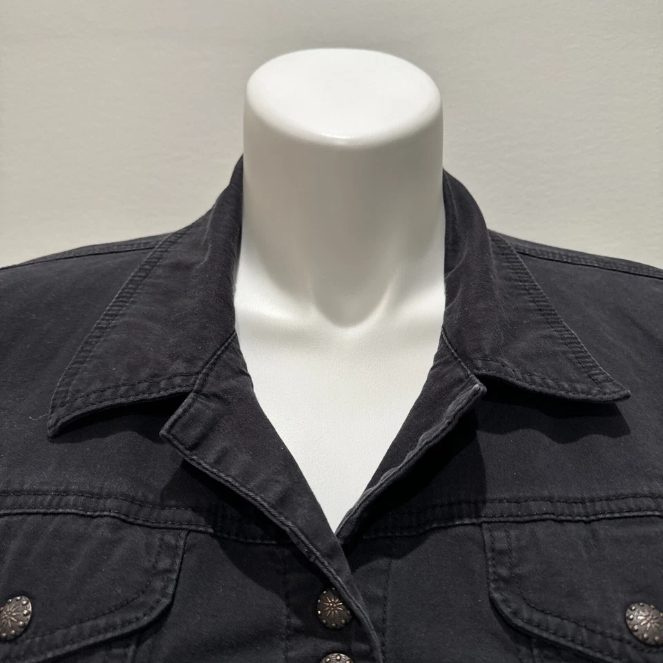 Passport Denim Jacket Womens Blk XL Copper Button Down Stretch Boho Biker - Image 3 of 4