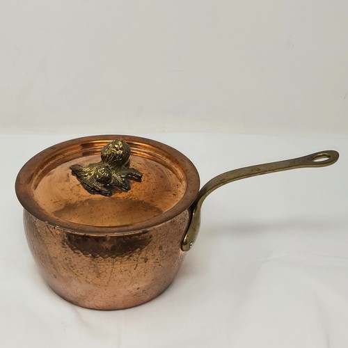 VINTAGE RUFFONI HISTORIA ITALY HAMMERED COPPER POT W/BRASS ARTICHOKE LID KNOB