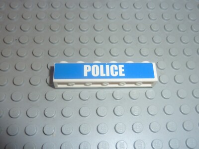 Lego Stein 1 x 6 mit weißer 'POLIZEI' kräftiger schmaler Schrift auf blau 3009pb123 Set 7743