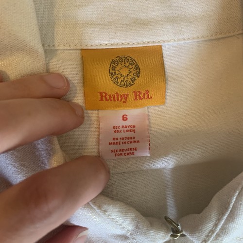 RUBY RD Women’s Size 6 Blazer Jacket Shirt Button Front Linen Blend Tab Sleeve - Picture 6 of 8