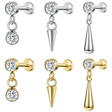 1/2Pcs Stainless Steel Stud Earrings 16g CZ Cartilage Earrings for Women Jewelry