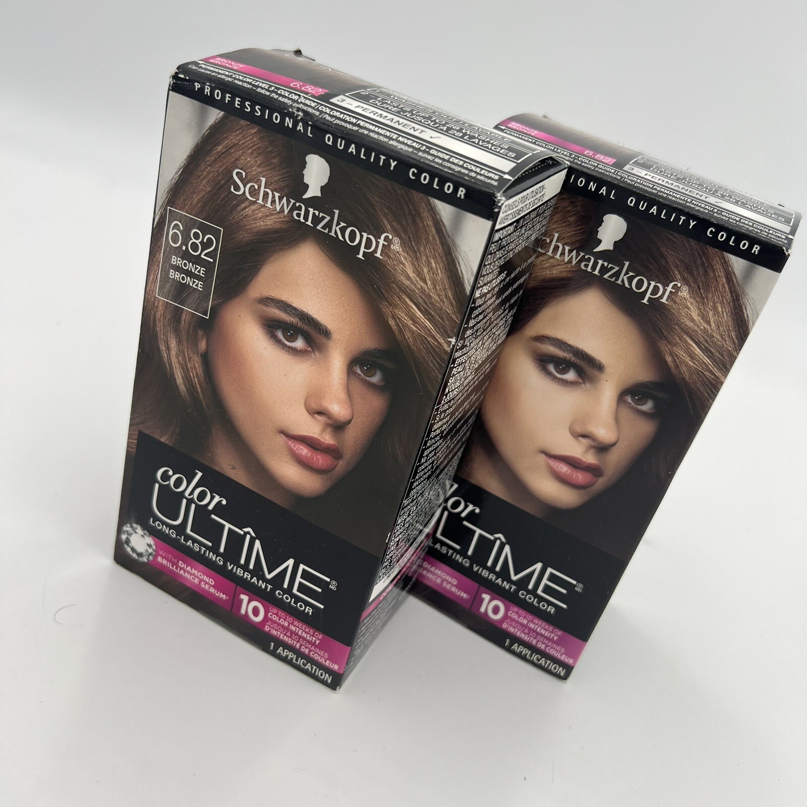 2  Packs Schwarzkopf Permanent Quality Hair Color Ultime 6.82 Bronze