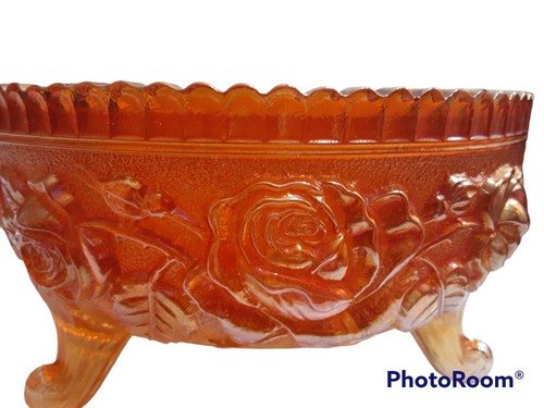 Vtg Imperial Carnival Glass Iridescent Marigold Footed Luster Rose Bowl 7"D READ - Picture 4 of 10