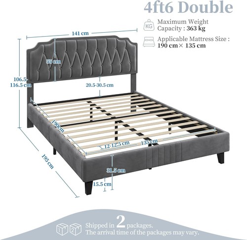 Yaheetech 4ft6 Double Bed Frame Upholstered Platform Bed with Adjustable Button - Picture 3 of 9