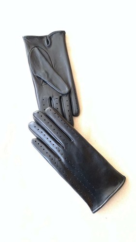 Guantes de conducir negros hechos a mano de piel de cordero de cuero suave para mujer - Imagen 2 de 4