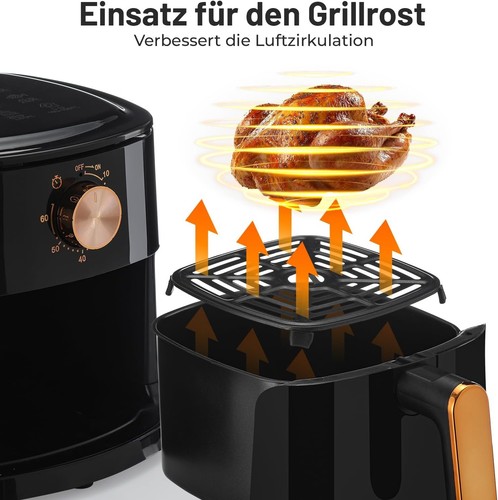 Oyajia friteuse sans huile 5.5L, 1800W, cuisson saine, bouton manuel, noir - Imagen 9 de 10