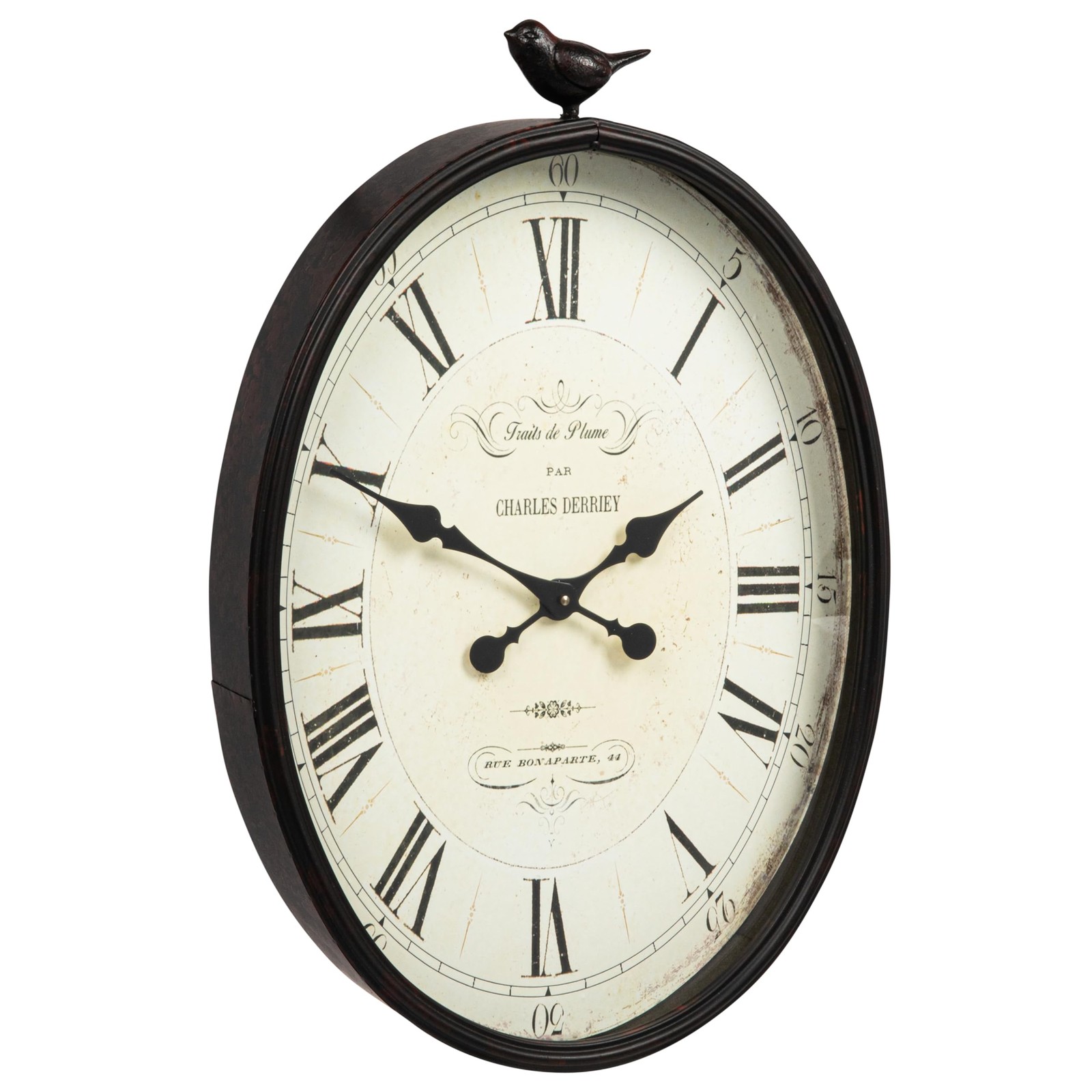 Creative Co-Op Oval Metal Wall Clock with Bird