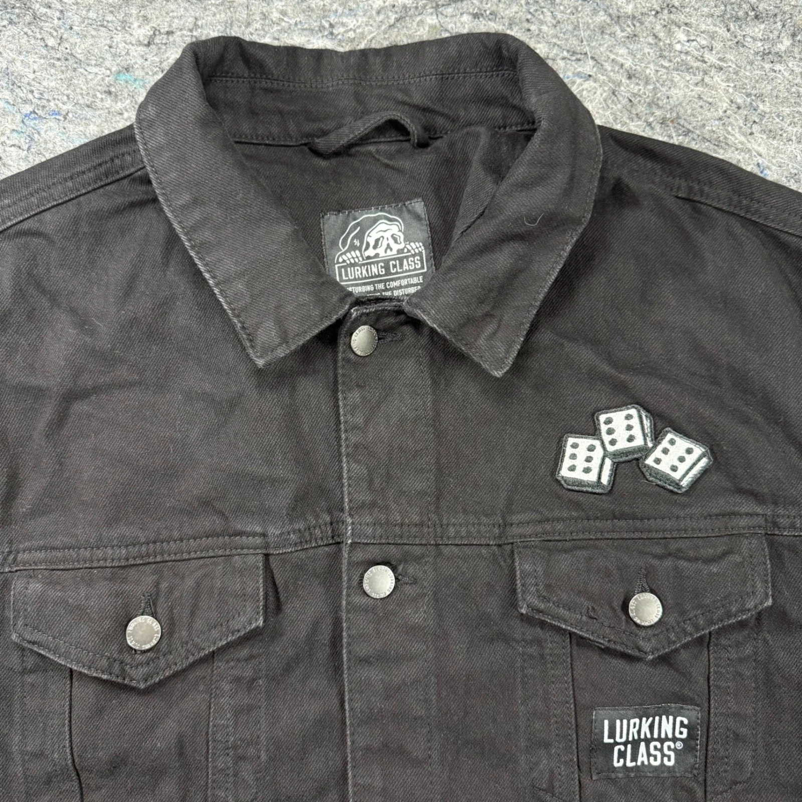 Lurking Class Sketchy Tank Mens XL Black Denim Patch Trucker Jacket Streetwear - product detail image 5