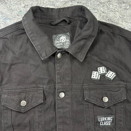 Lurking Class Sketchy Tank Mens XL Black Denim Patch Trucker Jacket Streetwear image 5