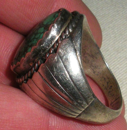 VINTAGE NAVAJO GREAT TURQUOISE STERLING SILVER RING SIZE 12 vafo - Picture 6 of 9
