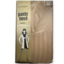 1960 s Mod Textured Pantyhose in Nude/Tan, Vintage Net Stockings Tights, NEW