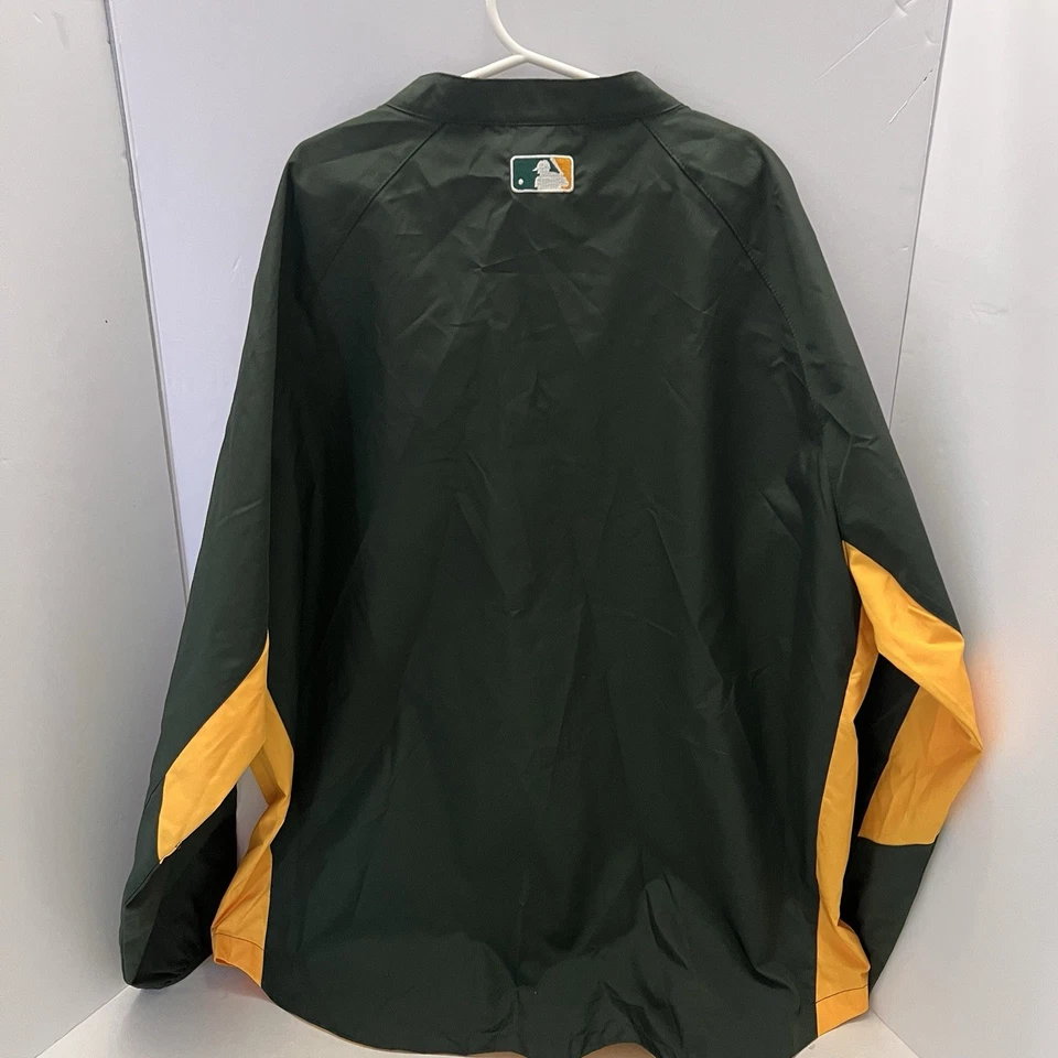 *** NUEVO CON ETIQUETAS *** Cortavientos Majestic Oakland A's Verde/Amarillo 1/4 Cremallera Juvenil Talla L Foto 4 de 4