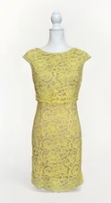 Jax Women’s Sz 4 Yellow Lace Fitted Pencil Dress Lined Nude