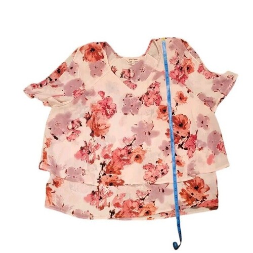 Juicy Couture Shirt Womans Sz XL Pink Floral V-neck Cold Shoulder Chiffon - Picture 7 of 9