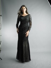 Sequin Sleeve Pleated Evening Gown