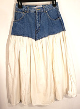 Vintage 90s Midi Prairie Skirt Denim top white bottom Western Theme Womens S