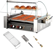 New Tabletop 18/30 Hot Dog Sausage 7/11 Roller Grill Cooker Machine Bun Shelf