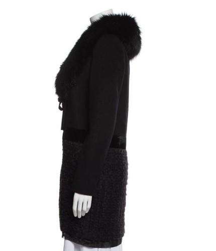 Vera Wang Wool Blend Black Detachable Faux Fur Collar Pockets Detail Sz L NWT - Picture 2 of 13