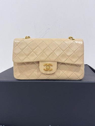 *AUTH*CHANEL Classic Small 23cm Double Flap bag 24K GOLD PLATED.Vintage