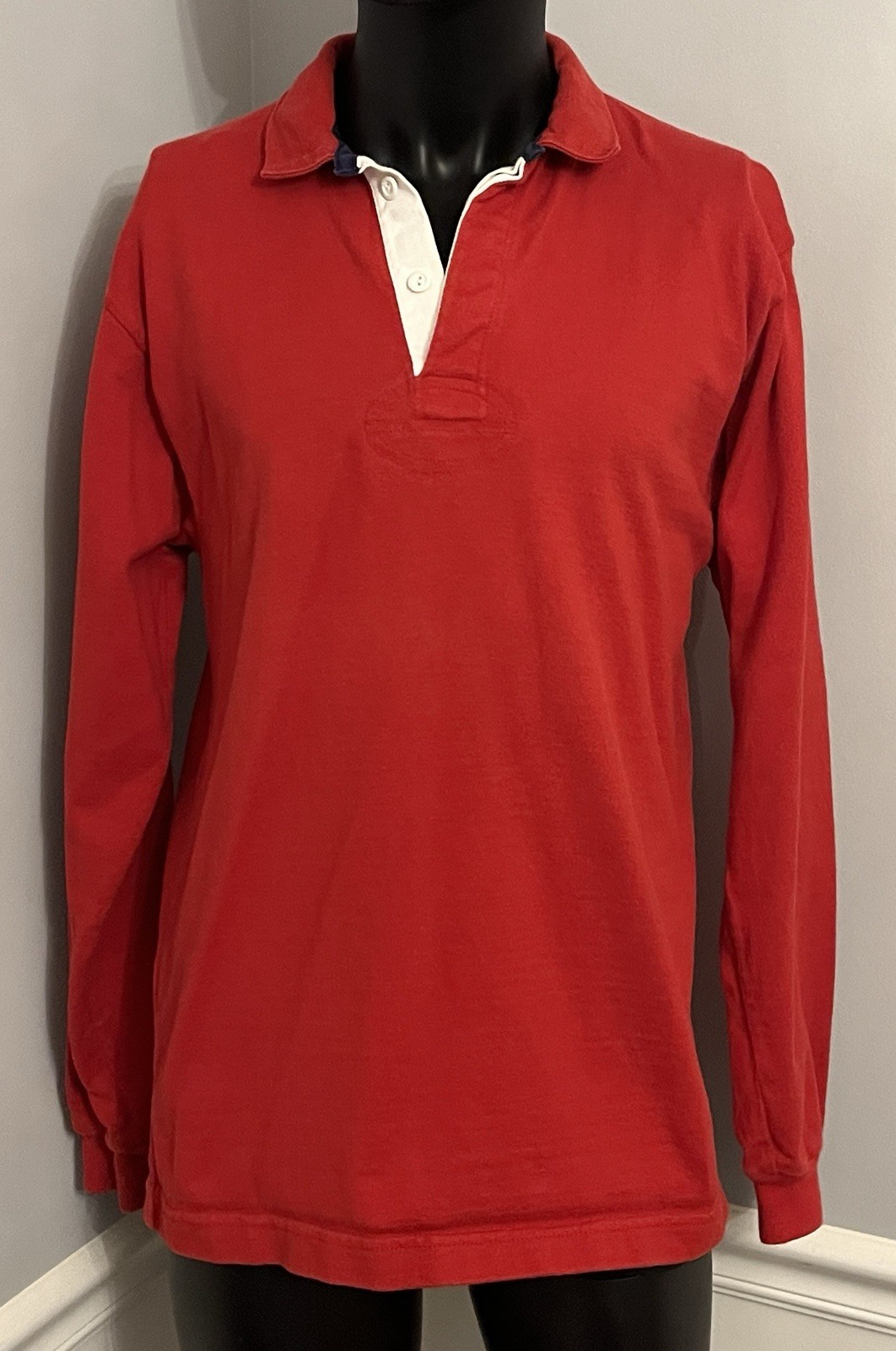 Rare 80s/90s Vintage Lands’ End Red Rugby Shirt - Medium Size