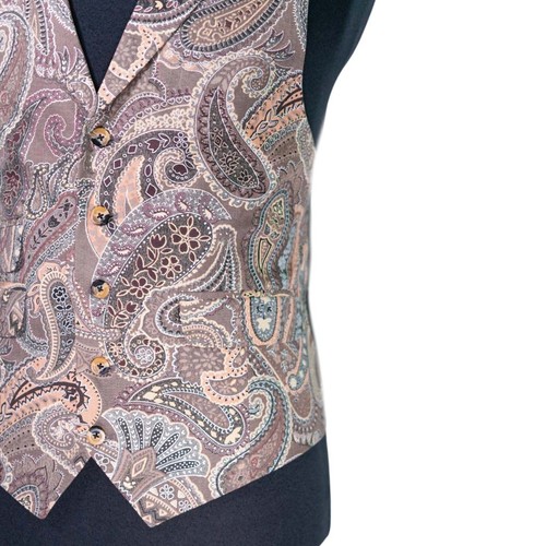 Mens Paisley Vest 42R Multicolor Cotton Waistcoat Formal Wedding Prom Party - Picture 6 of 10