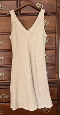 Haris Cotton 100% Linen Oatmeal khaki Sleeveless Dress Made Greece v-neck medium