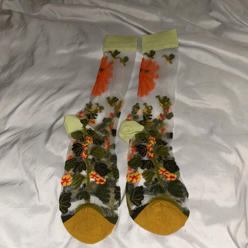 3 Paar neue transparente durchsichtige mehrfarbige Glassocken mit Blumenmuster Einheitsgröße - Bild 9 von 15