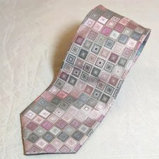Vintage Kenneth Cole Reaction 100 Silk Pink and Gray Geometric Men's Neck Tie