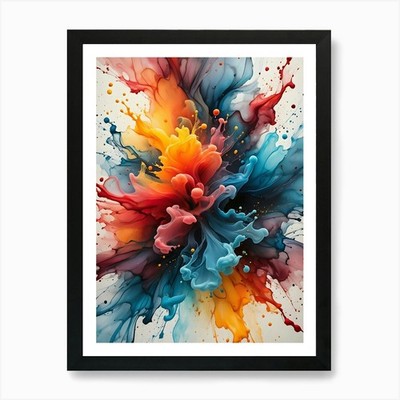 Dynamic Abstract Fiery Colors and E Framed Wall Art Poster Canvas Print Picture