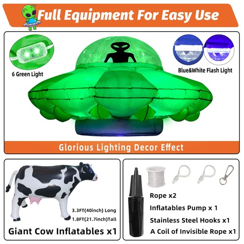 Alien Party Decorations 4.2FT Hanging UFO Cow Abduction Inflatable Alien Infl... - Picture 2 of 6
