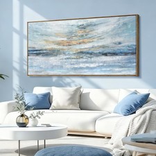 Large Wall Art Canvas for Living Room, Framed Abstract Coastal Painting - 48x...